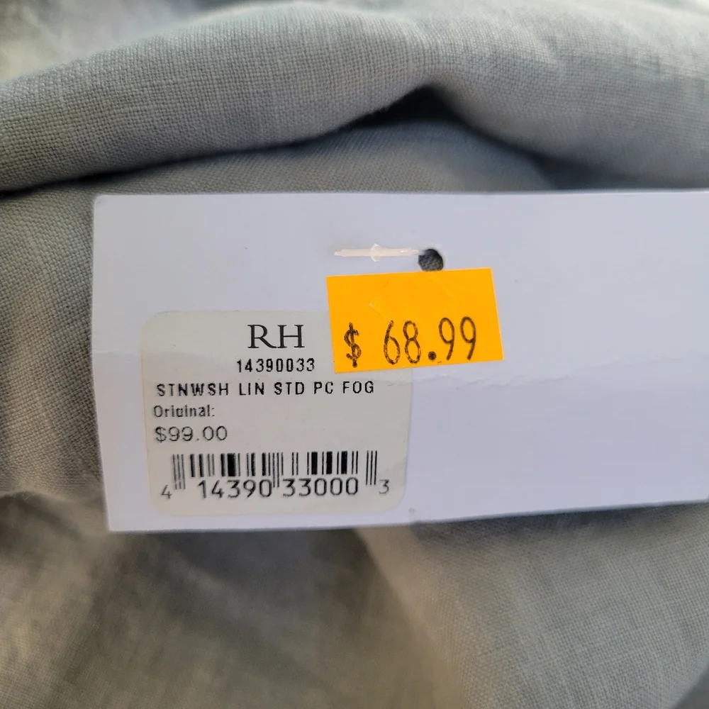 NEW Restoration Hardware Stonewashed Linen Standard Pillowcase Gray Fog
